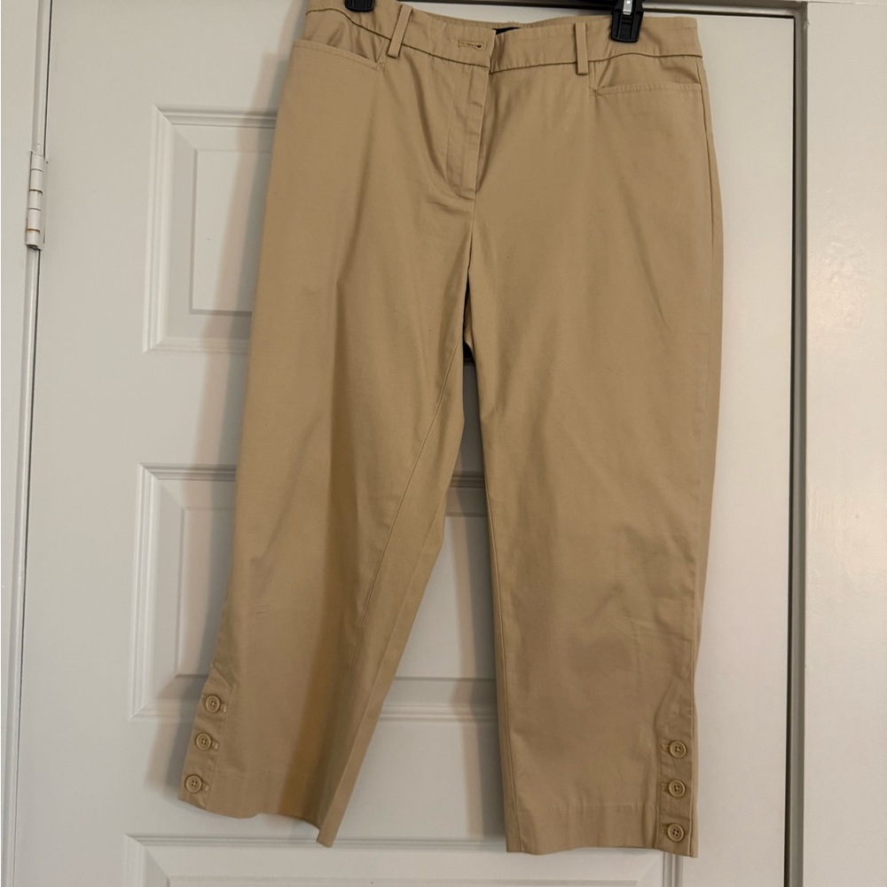 Talbots Cream Cropped Pants with Button Accent